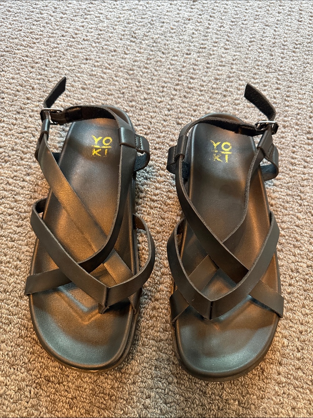 New Yoki Black ferry toe flip flop Sandals strappy buckle